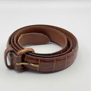 Alexander Julian Mens Brown Crocodile Emboss cowhide Bonded Leather Belt 42 USA